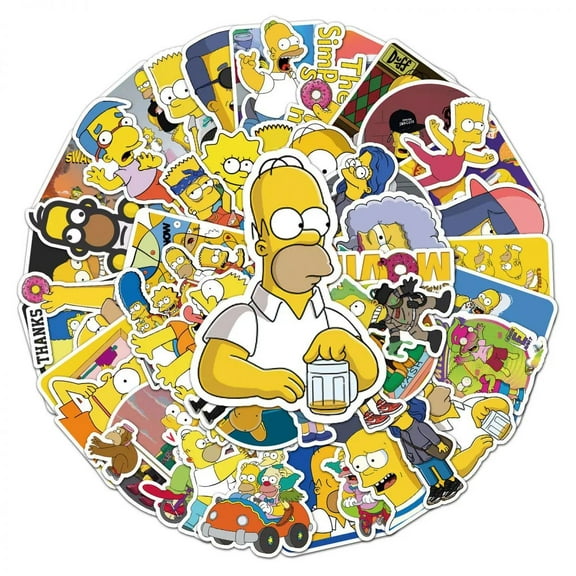 50pcs Simpson Stickers, The Simpsons Decals Self-Adhesive Sticker Gift for Kids Water Laptop Scrapbook Luggage Skateboard