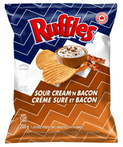 Ruffles Sour Cream 'n Bacon Flavored Potato Chips, 200g (3 Pack)