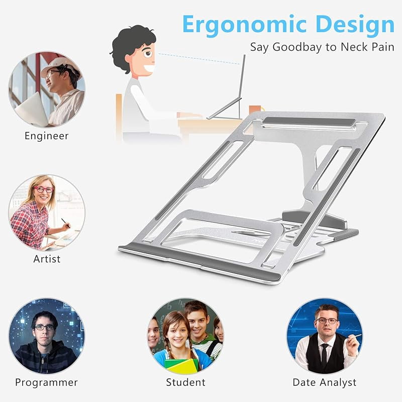 ivoler Laptop Stand, Laptop Holder Riser Computer Tablet Stand, 6 Angles Adjustable Aluminum Ergonomic Foldable Portable Desktop Holder Compatible with MacBook,iPad, HP, Dell, Lenovo 10-15.6” Gray