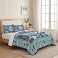 thumbnail image 5 of Queen Quilt Set 90''x96'', Blue Boho Lightweight Bedspread Coverlet Set with 2 Pillow Shams, Farmhouse Bohemian Medallion Oriental Flower Breathable All Season Quilt Bedding for Bedroom/Guest Room, 5 of 9