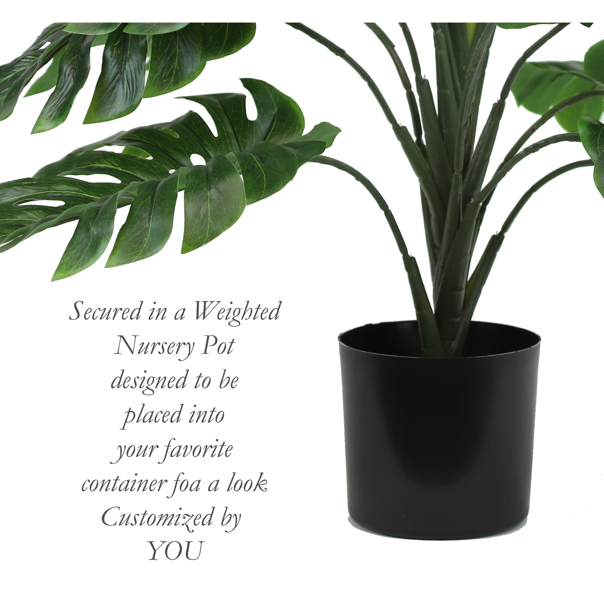 The Mod Greenhouse 50" Artificial Green Monstera Plant in a Black Matte Planter Pot