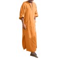 thumbnail image 5 of Mens Casual Shirt Long Sleeve Solid Color V Neck Robe Top Breathable Cotton Linen Thobe Kaftan Loose Fit Clothing,Orange,XXXXXL, 5 of 5