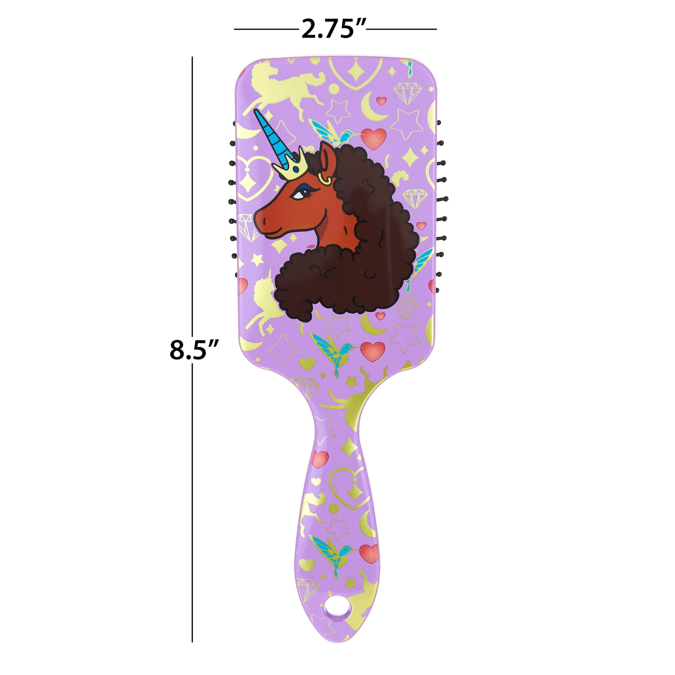 Afro Unicorn Printed Square Paddle Brush - 1 Large Paddle Hairbrush Purple, Nylon Detangling Bristle Brush