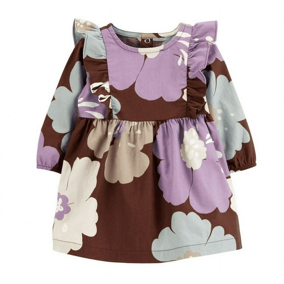 Baby Girl Carter's Floral Flutter Shoulder Twill Dress & Diaper Cover