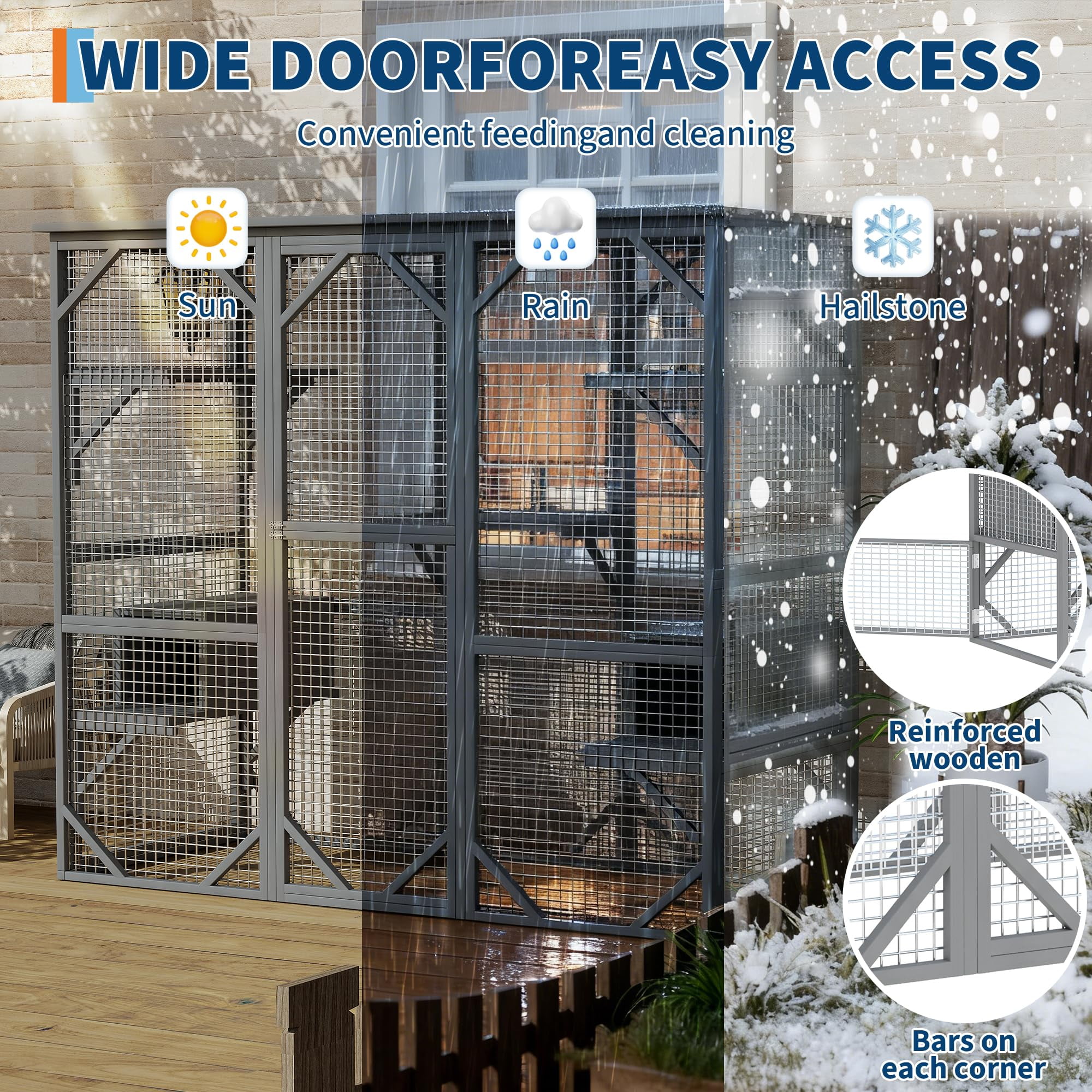 MAROUTE Spacious Multi-Cat Outdoor Enclosure Cat House – Durable, Weather-Resistant Shelter – Secure Play Area for Garden or Yard – Grey
