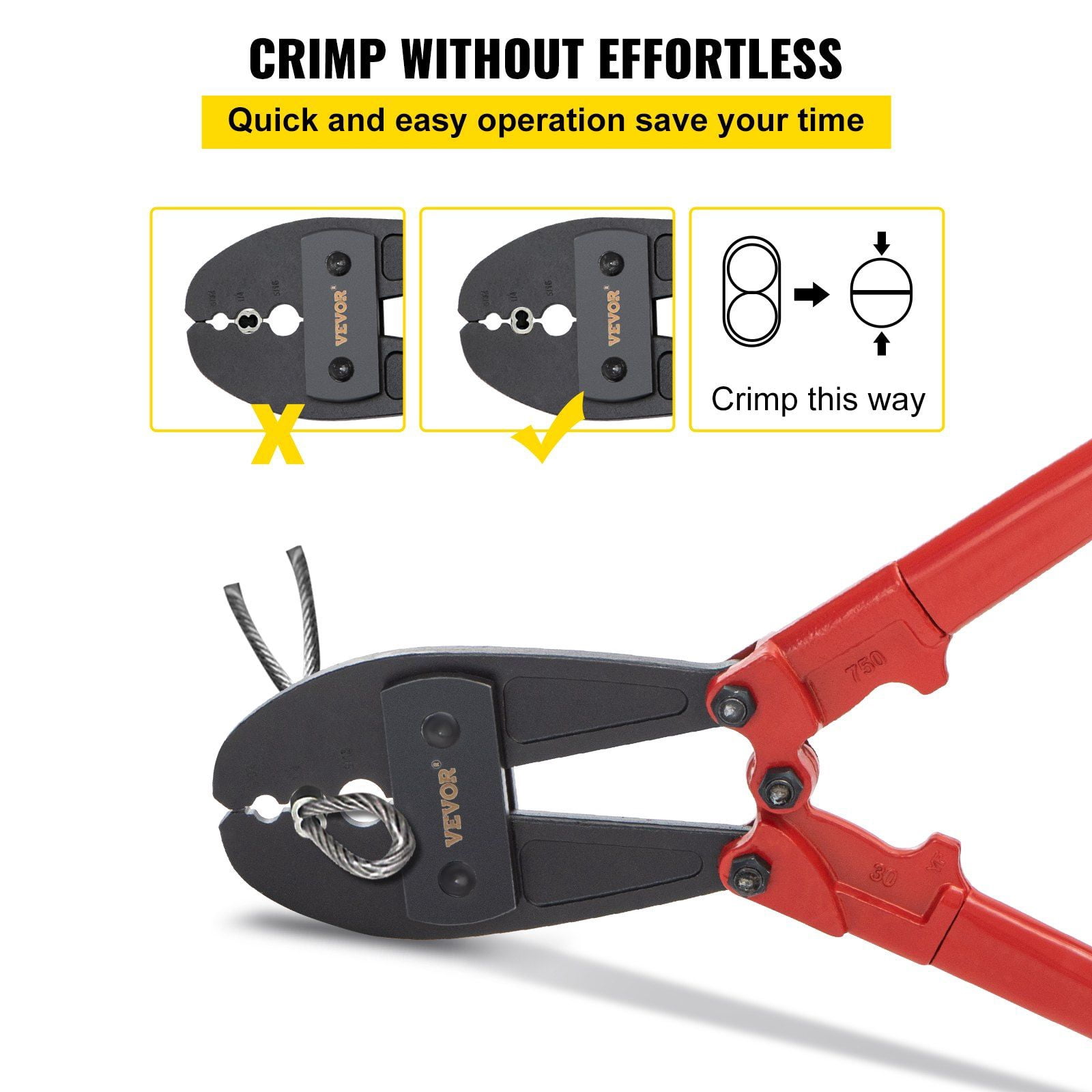 30" Hand Swager Tool - Wire Rope Crimping Tool for 5/32", 1/4", 5/16" Cable - Alloy Steel Construction with Labor-Saving Handle