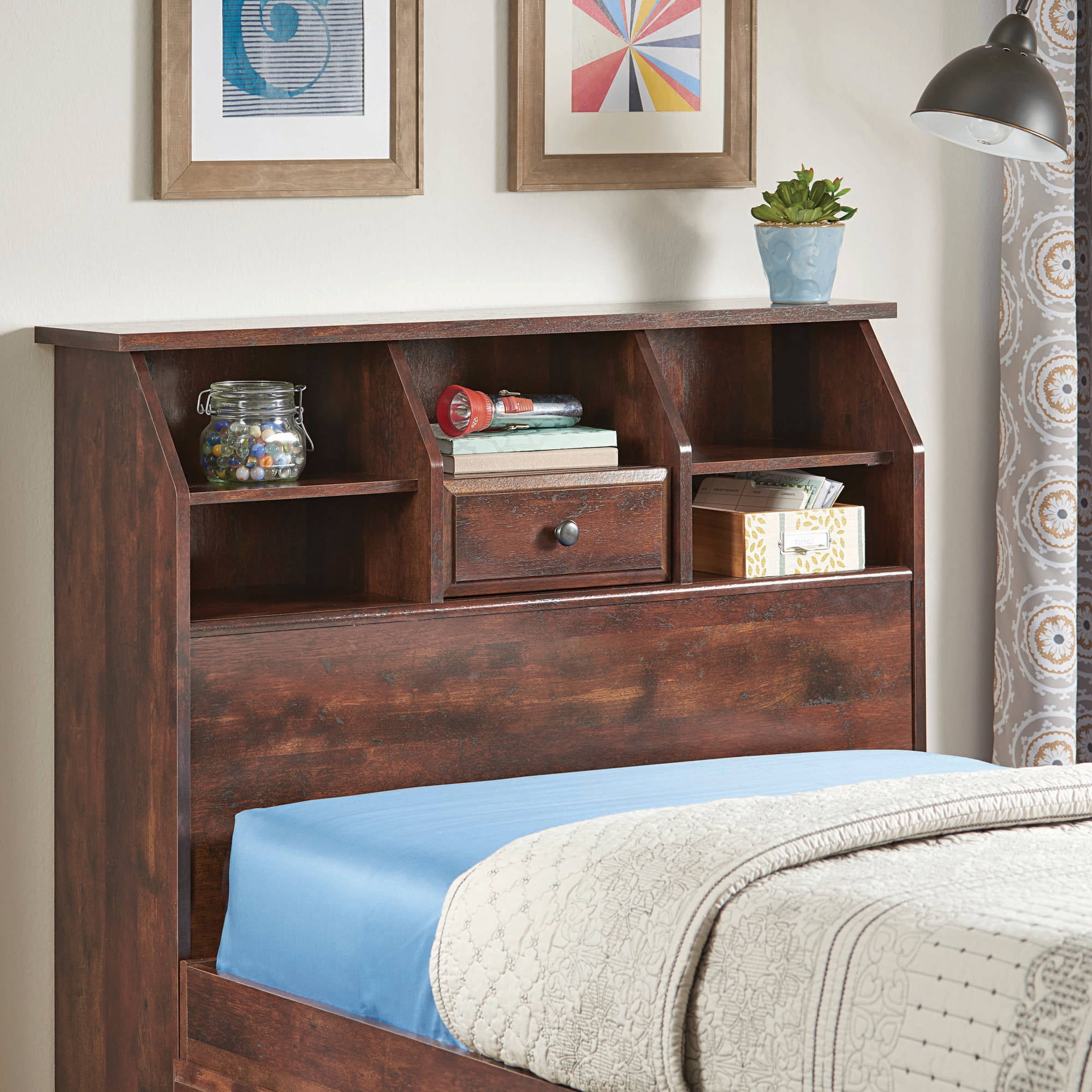 New Twin Bed With Bookcase Headboard for Large Space