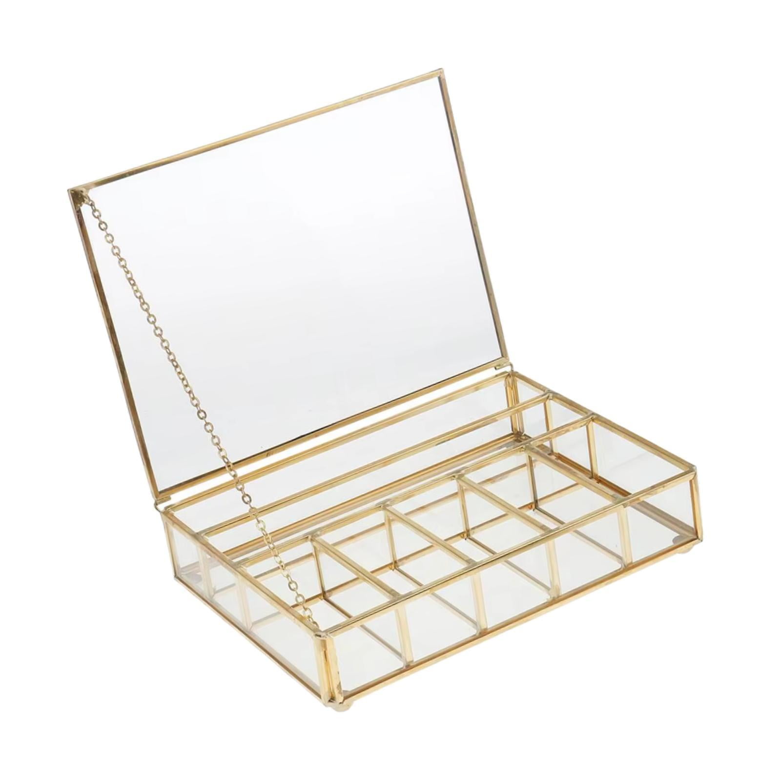 QccHieUs Glass Jewelry Box Jewelry Organizer Decor Protective Clear Trinket Organizer for Large