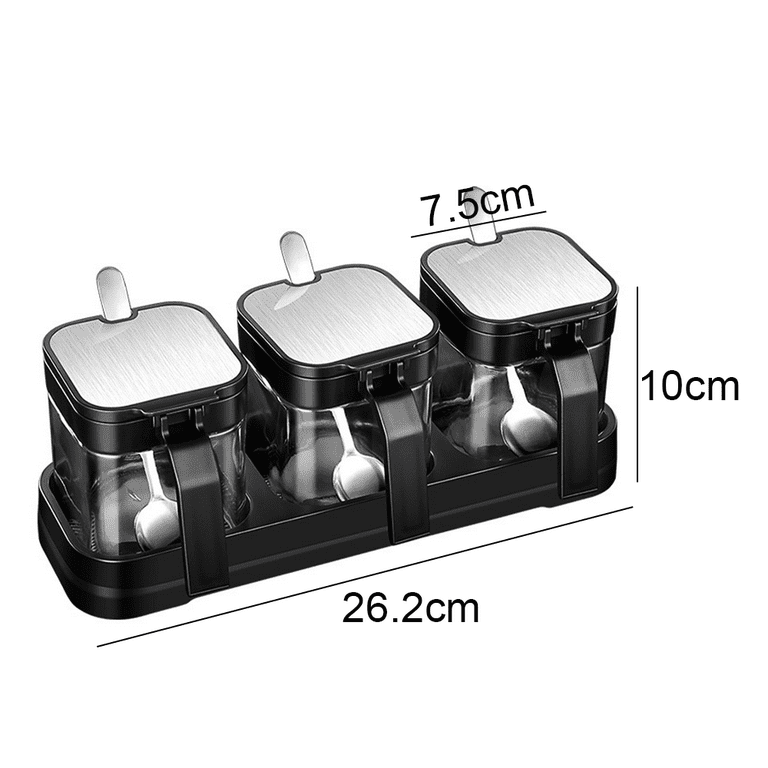NAN Wind Glass Condiment Spice Jars,Seasoning Box 3 Set for Kitchen  Counter,400 ml Condiment Jar Spice Container with Lids and Spoons and  Tray,Glass