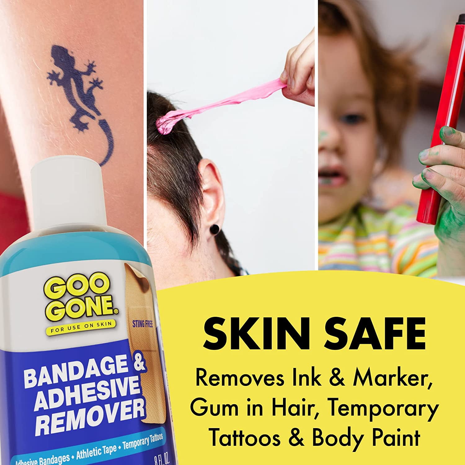 Goo Gone Medical Grade Bandage and Medical Tape Adhesive Remover For Skin, Reduces Pain and Irritation, Alcohol-Free, 8 oz