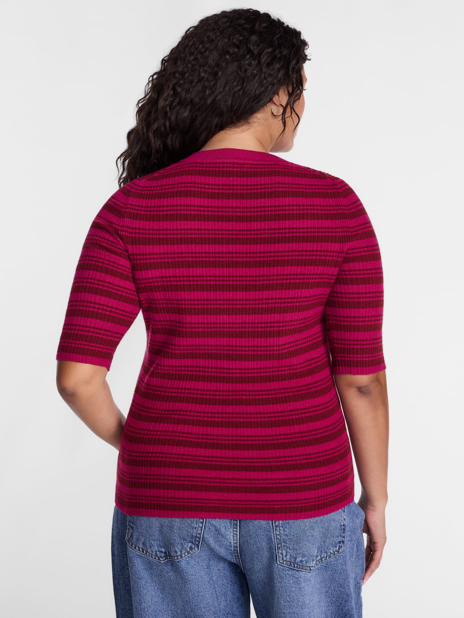 Terra & Sky Women's Plus Ribbed Henley Sweater Top with Elbow Length Sleeves, Sizes 0X-5X