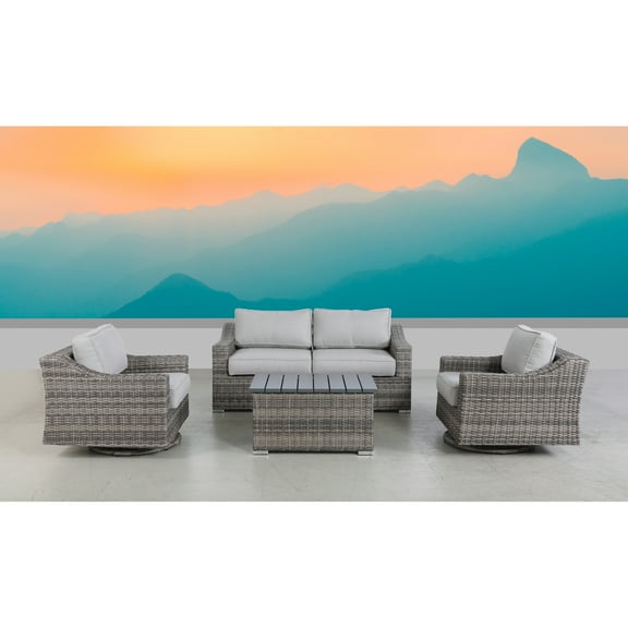 Living Source International 5-Piece Wicker Swivel Rocker Sectional Set in Gray