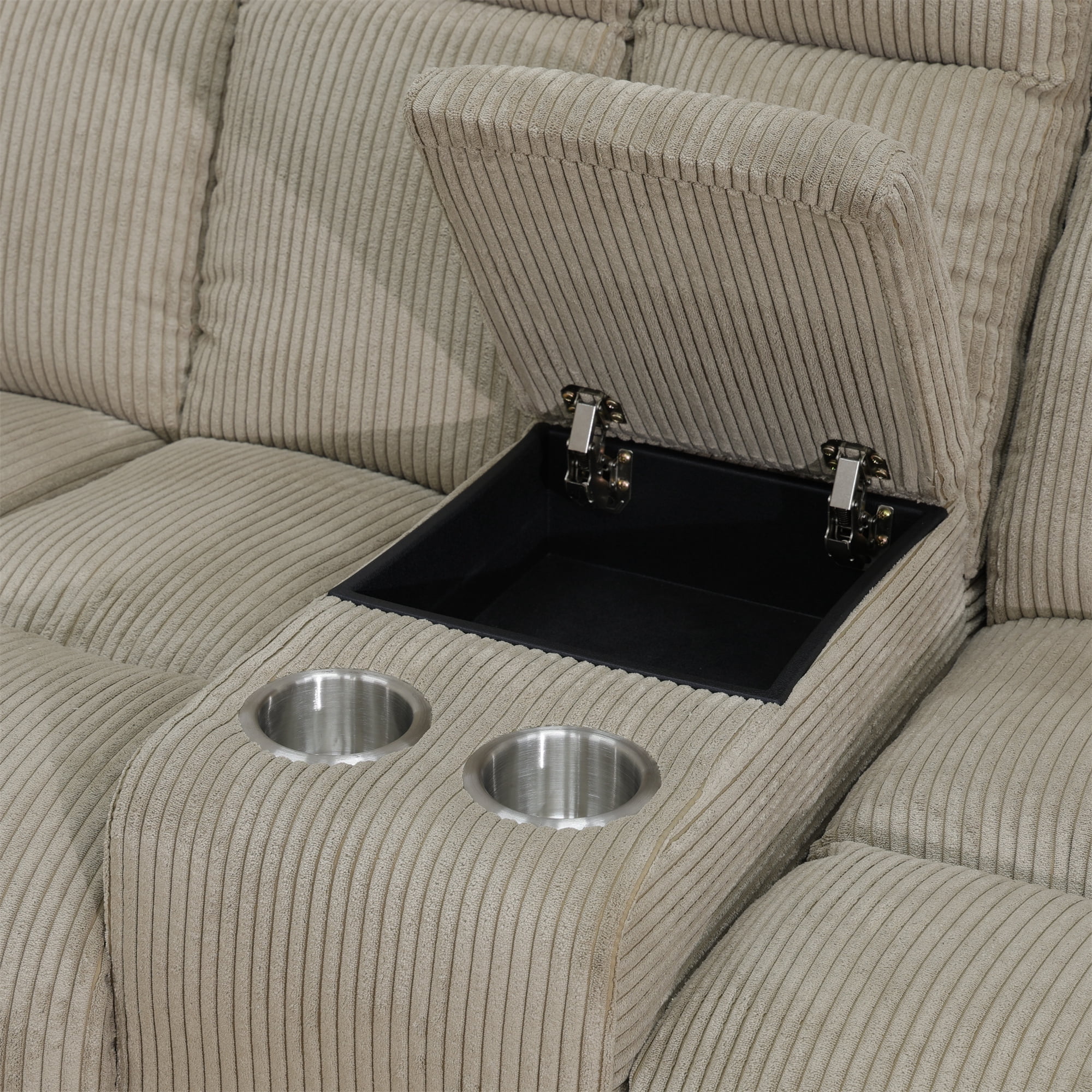 Aukfa 3-Piece Recliner Sofa Set, Oversized Armchair+Loveseat +3 Seat Sofa, 2 Cup Holders&Storage Console, Corduroy, Beige