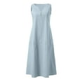 thumbnail image 4 of Miqool Women's Summer Tank Midi Dress with Pockets Cotton Linen Sleeveless V Neck A-Line Casual Loose T-Shirt Dresses Vacation Beach Sundress 2025, 4 of 5
