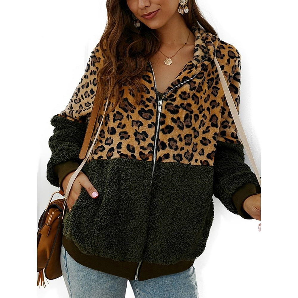Wakaa - Wakaa Women's Zip Up Leopard Print Jackets Sherpa Fleece Outwear - Walmart.com - Walmart.com