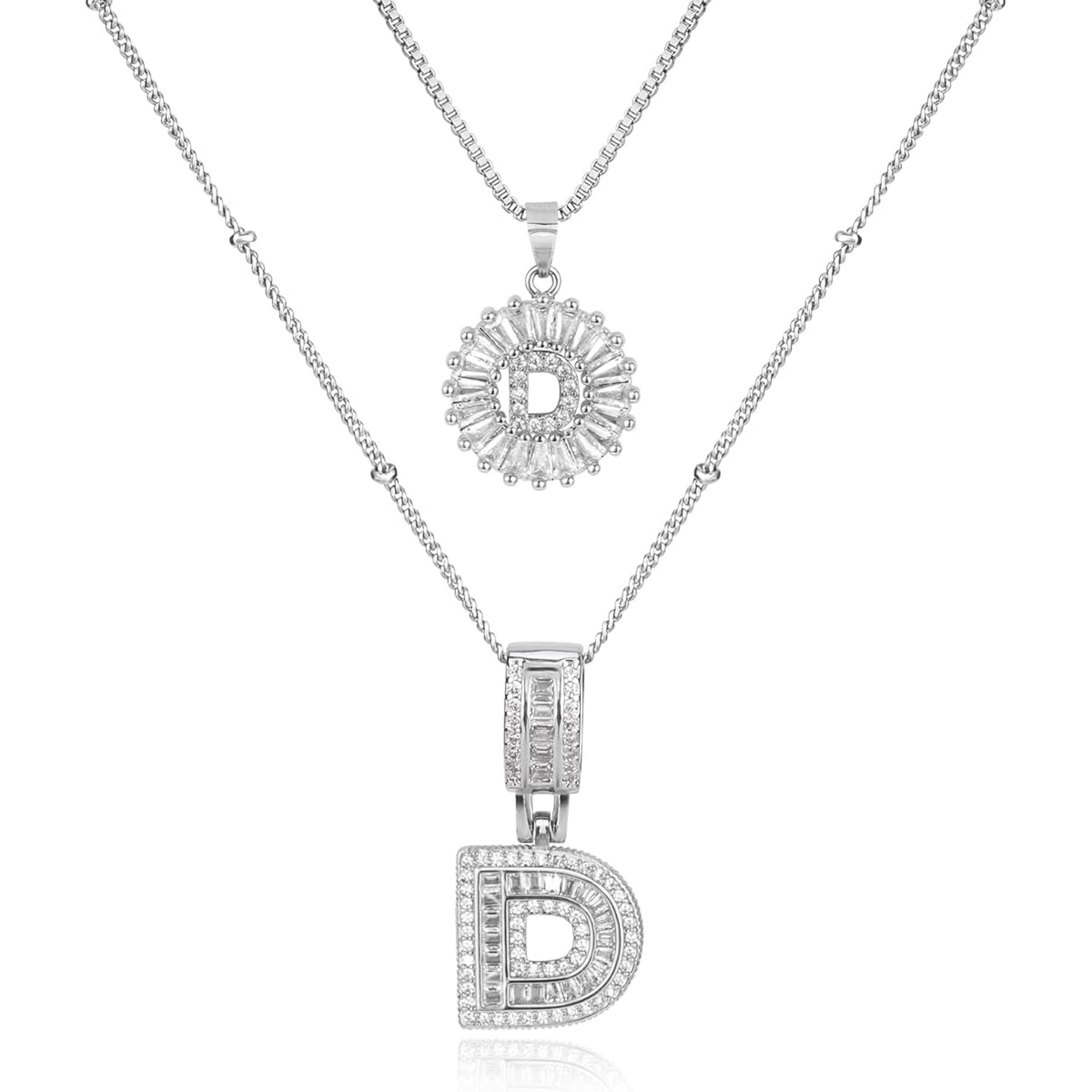 14K Gold Plated Alphabet Necklace Cubic Zirconia Letter Pendant, Personalized Name Jewelry Gift for Women, Customizable A-Z, Birthday/Mothers Day Gifts for Womens