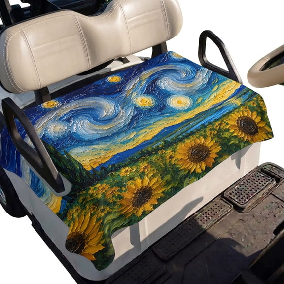 Golf Cart Seat Cover Sunflower Field Starry Sky Club Car Golf Cart Seat Covers Soft Absorbent Golfcart Towel Blanket Impressionist Landscape Golf Seat Covers for Cart Fits 2 & 4 Passenger 51"x31"