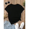 thumbnail image 2 of Casual Minimalist Skull & Flower Graphic Print Round Neck Short Sleeve Fitted Women T-Shirt, For Summer Suitable For Halloween, 2 of 7