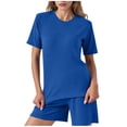 thumbnail image 2 of Amzcrzy_Lounge Sets for Women Casual Solid Color Fashion Summer Outfits Versatile Short Sleeve Top and Pants Suit Comfy Ribbed Knit Side Split Two Piece Sets with Pockets, 2 of 8