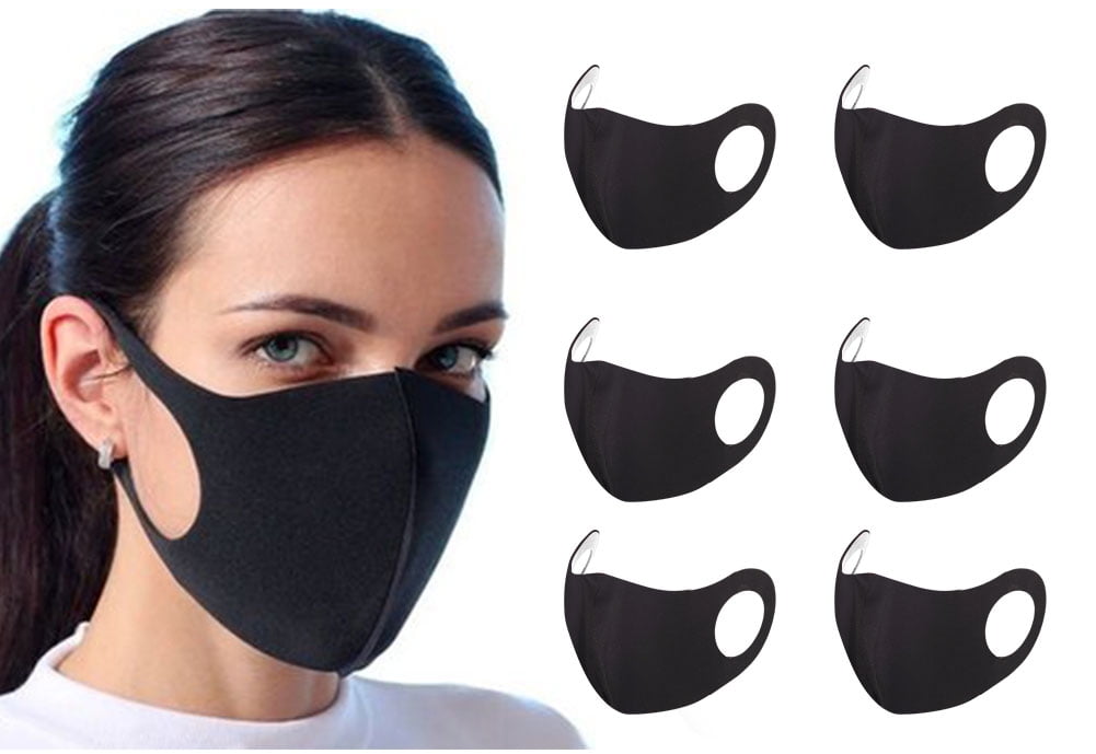 Cloth Face Mask Reuseable Washable Black 6 Pack
