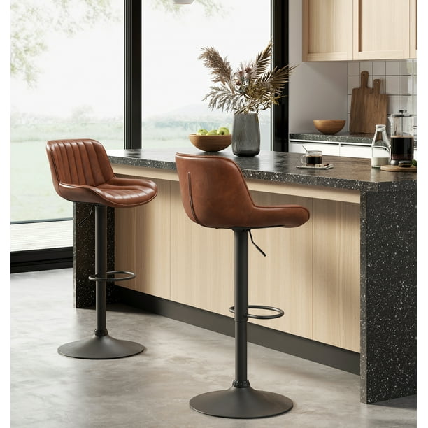 Art Leon Bar Stools Faux Leather Swivel Chrome Base Height Adjustable