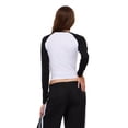 thumbnail image 4 of Forever 21 Women's Raglan 3/4 Sleeve Graphic Baseball Tee, Cotton Stretch Casual Everyday T-Shirt Top, Black, XXS-XXL, 4 of 6