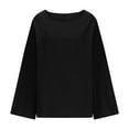 thumbnail image 4 of tarylea Trendy Tops for Women Scoop Neck Split Hem Shirts Long Sleeve Solid Color Tops Loose Dailywear Casual Wear, 4 of 4