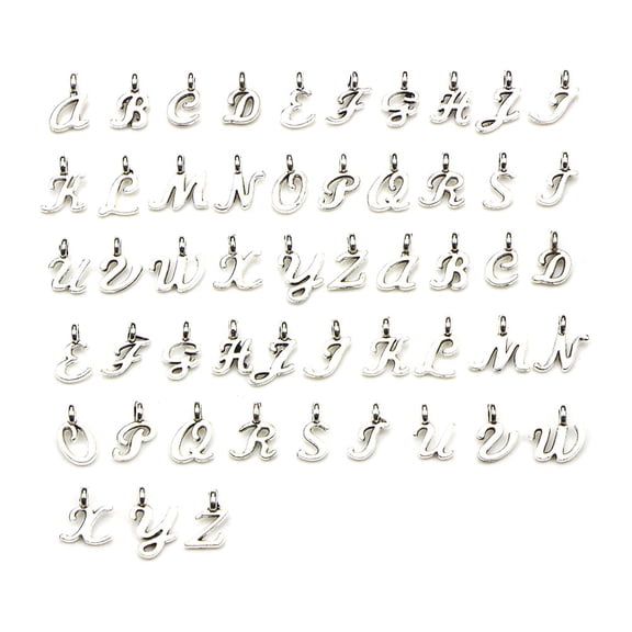 BESTYASH 52Pcs A-Z Alphabet Letters Charms for Jewelry Making in Silver Metal