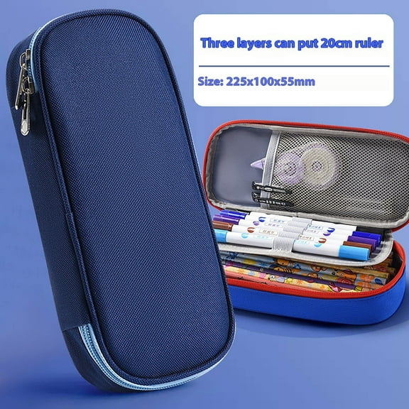 HOARBOEG Cute Nylon Pencil Case Multifunctional Solid Color Pencil Pouch Large Capacity Stationery Storage Bag with Multi-Layer Compartments