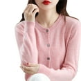 thumbnail image 2 of Pink Womens Tops Womens Basic Crew Neck Long Sleeve Button Down Cardigan Going Out Tops for Women, 2 of 5