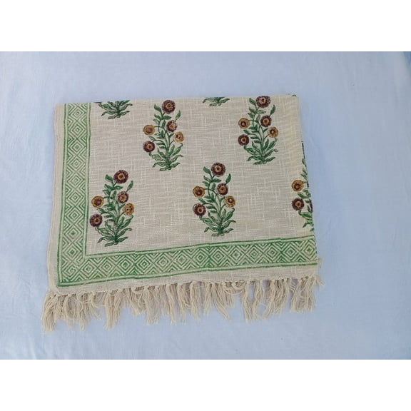 Handmade Throw Handblock print Throw Cotton Throw Blanket Sofa Décor Room Décor Tassels Hand Loomed Block Print Cotton Twin, Queen size