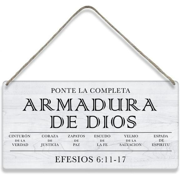 Wood Sign 10x5 Inch Wooden sign,Bible Verse Home Wall Decor La Armadura De Dios Efesios 6:11 Scripture Signs Wall Plaque Wooden Christian Religious Sign