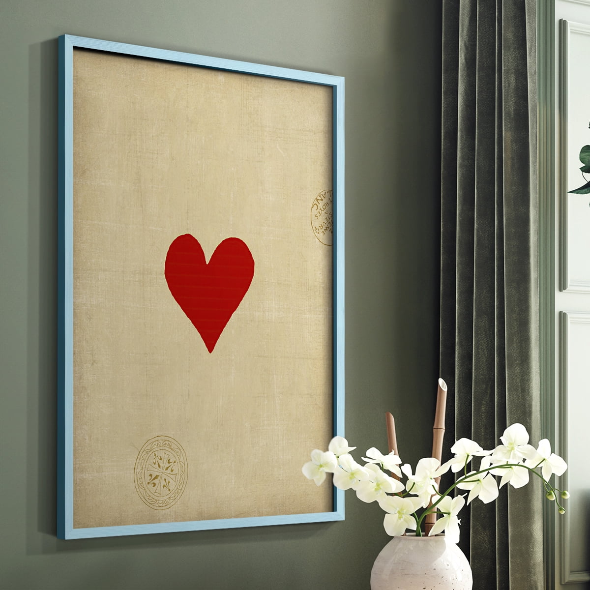 Heart Framed Print in Blue Solid Wood Framed Print No Nail Hanging