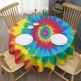 thumbnail image 3 of Colorful Tie Dye Mandala Pattern Round Tablecloth 60"x60",Wrinkle Wipeable Table Cloth for Kitchen Dining Room Picnic Patio Party, 3 of 6