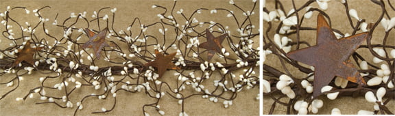 Ivory Pip Berry Garland with Rusty Tin Stars 40" L 