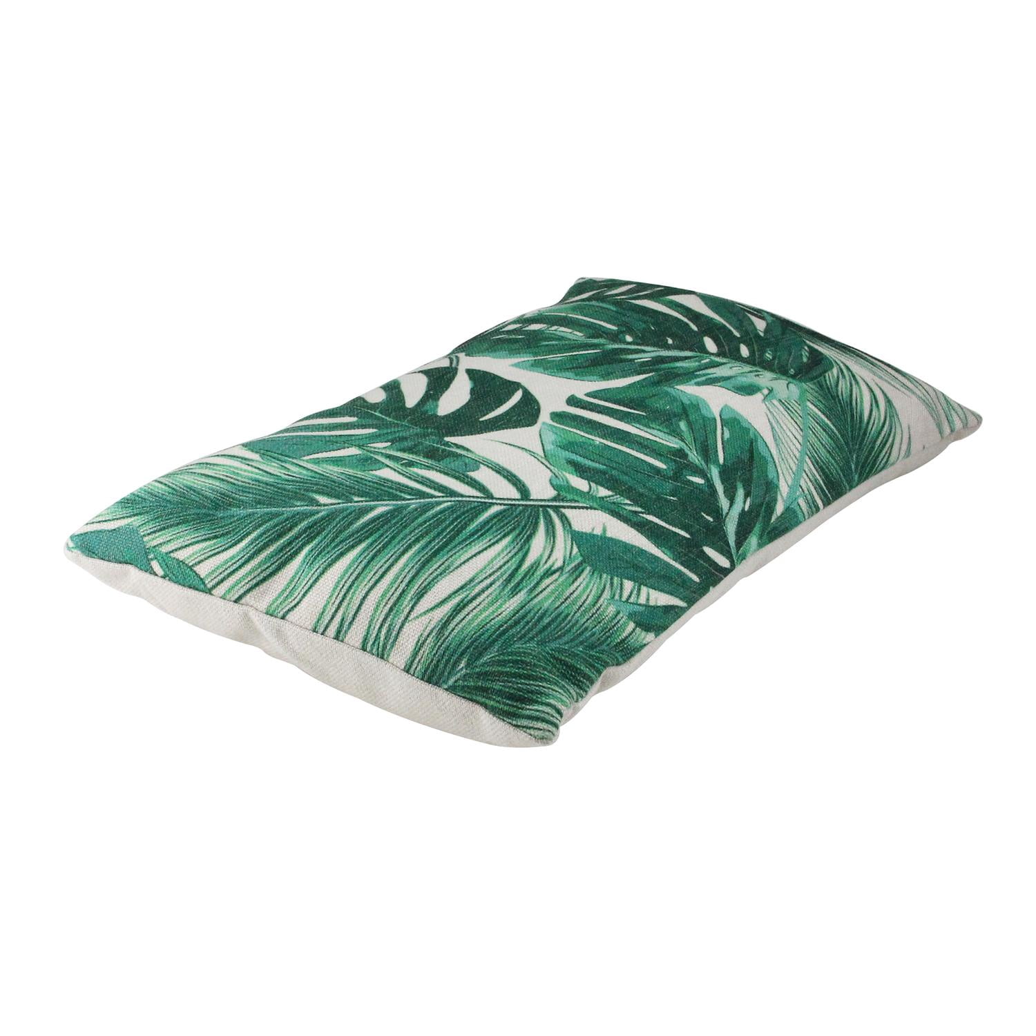 19" Green Tropical Leaves Decorative Linen Throw Pillow