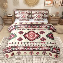 Manfei Tribal Aztec Abstract 7-Piece Bedding Comforter Set, Wheat Red Triangle King Bedding Sets, Retro Western Bohemian Theme Reversible Bed Sheets, Breathable Home Decor
