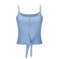 thumbnail image 6 of Tank Tops for Women Tie Knot Button Down Shirts Ribbed Spaghetti Strap Tank Tops Summer Sleeveless Blouse Tunics Tops Tees Slim Fit Cropped Camisole New New Blue XXL, 6 of 7