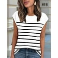 thumbnail image 5 of Womens Tops Dressy Casual Summer Striped Shirts Cap Sleeve Tops Color Block Loose Fit White L, 5 of 9