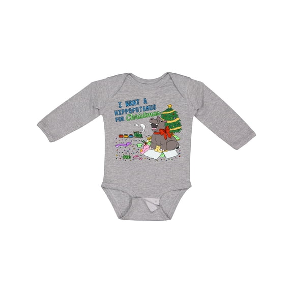 Inktastic I Want a Hippopotamus For Christmas Boys or Girls Long Sleeve Baby Bodysuit