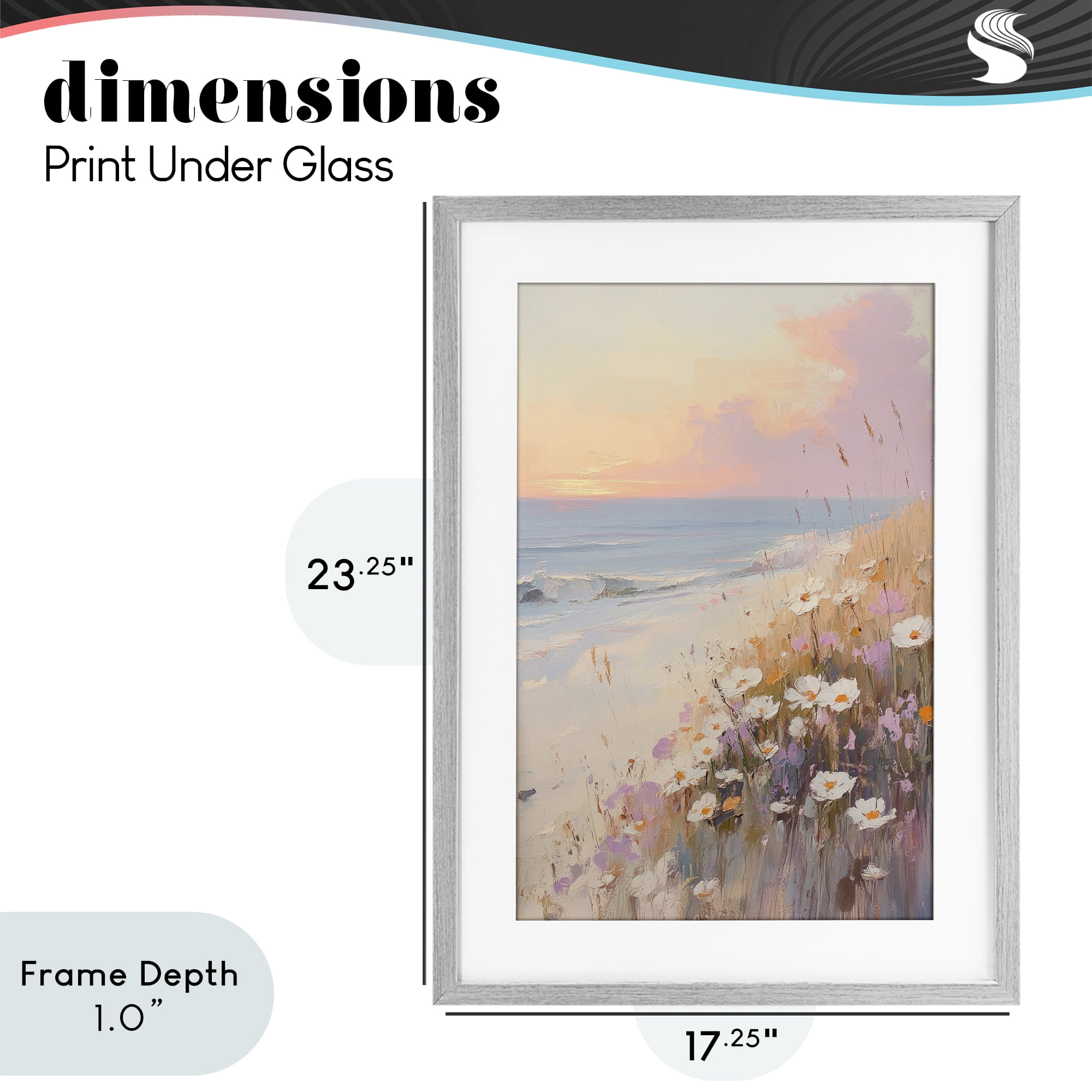 Stupell Industries Pastel Sunset Wildflowers By Sea Gray Framed Print Under Glass, design by Sisi and Seb