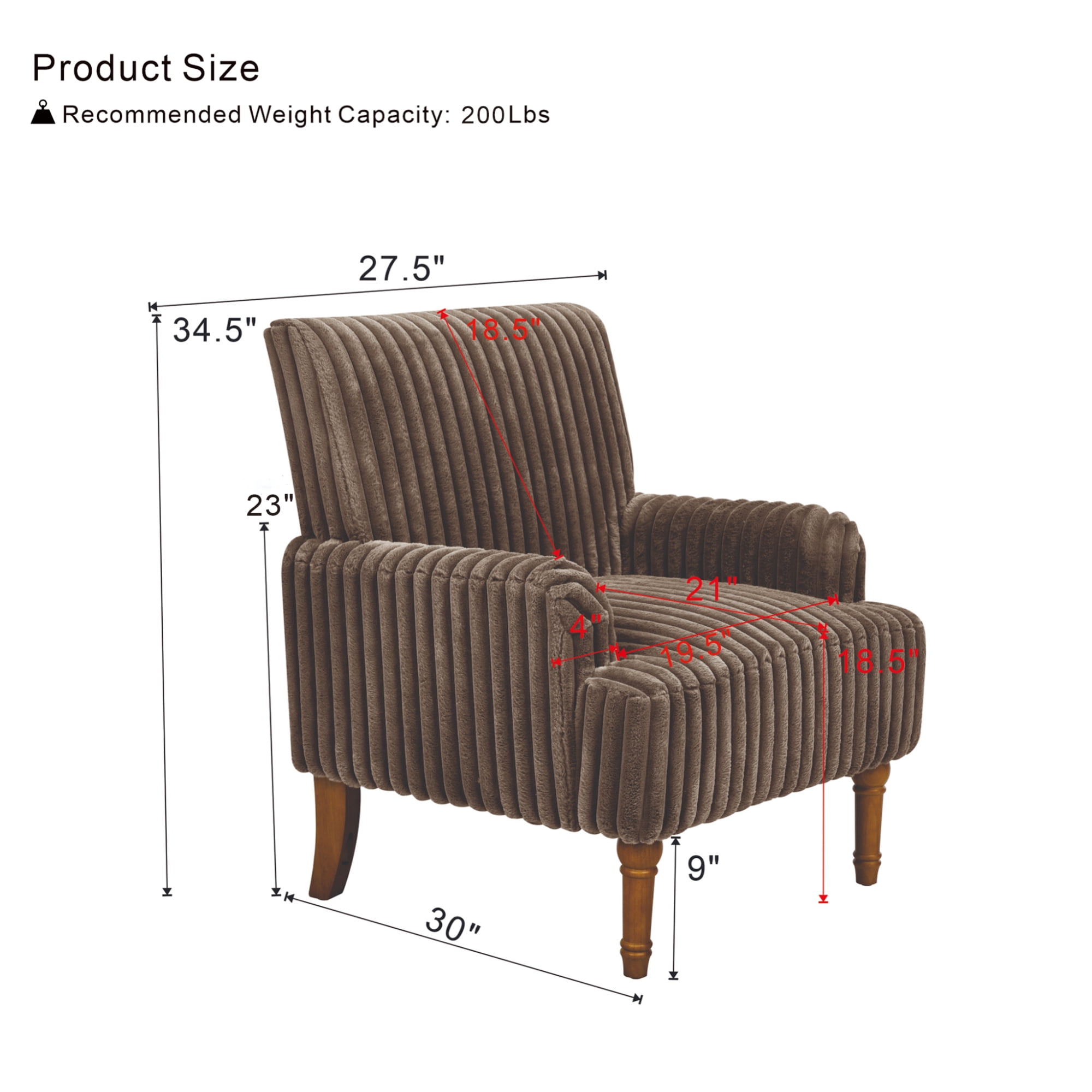 Leumius Modern Accent Chair with 9" Solid Wood Legs, Comfortable Upholstered Corduroy Armchair for Living Room Bedroom, Office Dark Coffee