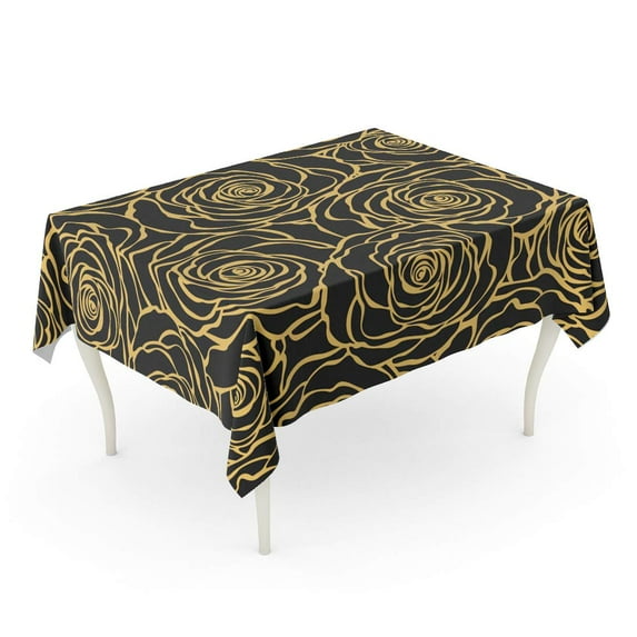 LADDKE Silver Gold Floral Roses Pattern 1920 30S Abstract Artistic Tablecloth Table Desk Cover Home Party Decor 52x70 inch
