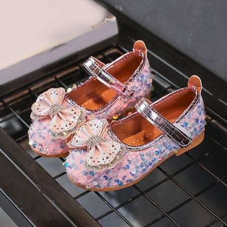 

CAICJ98 Toddler Shoes Fashion Autumn Girls Casual Shoes Flat Light Breathable Hook Loop Shiny Sequins Cute Hollow Bow Size 5 Girls Shoes (Pink 6.5 Toddler)