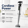 thumbnail image 4 of Cordless Immersion Blender, Rechargeable Hand Blender with Type-C Charging, 200W Portable Stick Mixer for Smoothies, Soups, Sauces, Puree and Baby Food, 4 of 10
