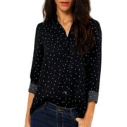 sailomarn Women Polka Dot Shirt Casual Top Long Sleeve V-Neck Chiffon Blouse - XL
