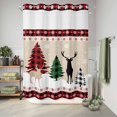 thumbnail image 6 of No Hook Shower Curtain with Built-in Rings-Farmhouse Christmas Washable Waterproof Fabric Bathroom Curtains for Hotel, 60 X 72 Inch Long, Rustic Plaid Christmas Tree Snowflakes Red Green Black, 6 of 9