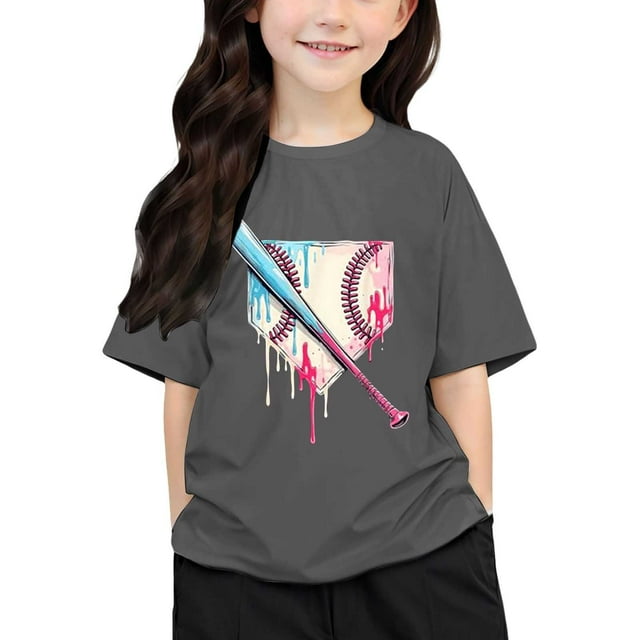 T-shirts Filles Imprimé Col Rond Manches Courtes T-Shirt Garçons Filles Tee Confortable T-Shirt Enfant Gris 3 Ans-4 Ans