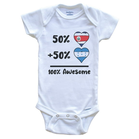 50% Costa Rican Plus 50% Honduran 100% Awesome Costa Rica Honduras Heart Flags Baby Bodysuit, 0-3 months white