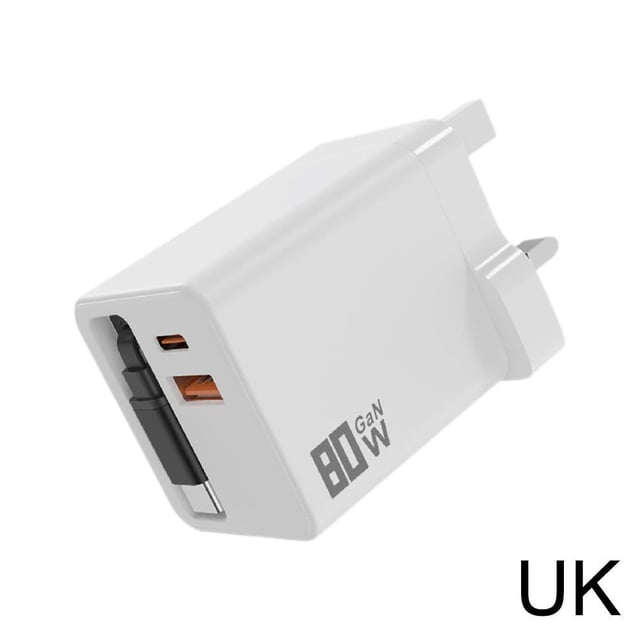 3 in 1 Gan Charger, Scalable 80W Max Fast Charging Module with Retractable Type-C Cable & 2 USB Ports, Perfect For Travel Or Everyday Use Compatible With Phone and Laptops